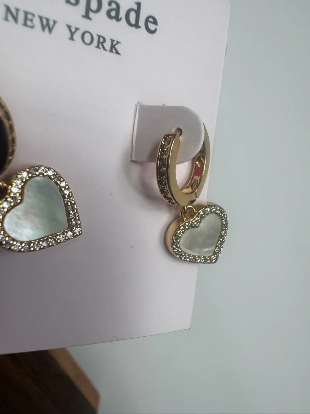 Kate Spade Mother of Pearl Gold Heart Huggies earrings